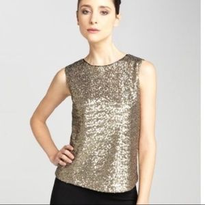 Tahari gold sequin zip back sleeveless top S